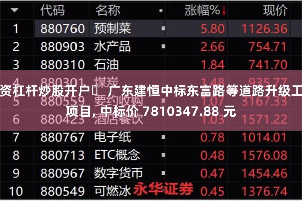 配资杠杆炒股开户	 广东建恒中标东富路等道路升级工程项目, 中标价 7810347.88 元
